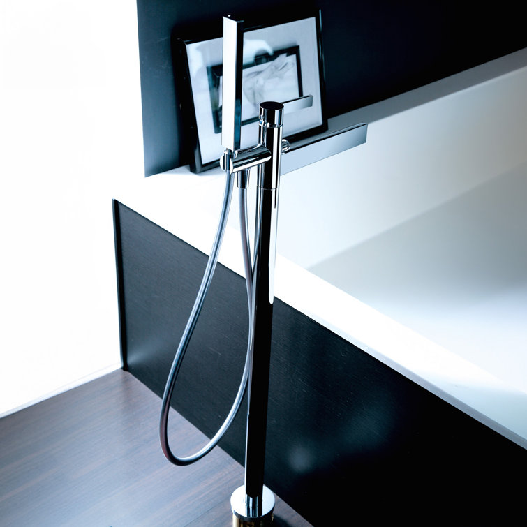 Black Modern Floor Tub Filler with Diverter and Hand Shower