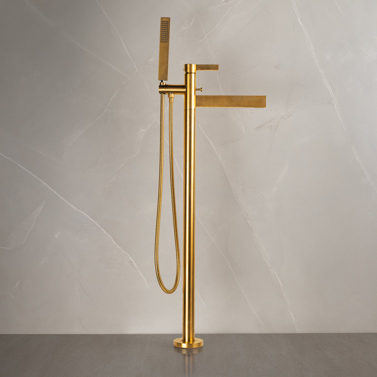 Black Modern Floor Tub Filler with Diverter and Hand Shower