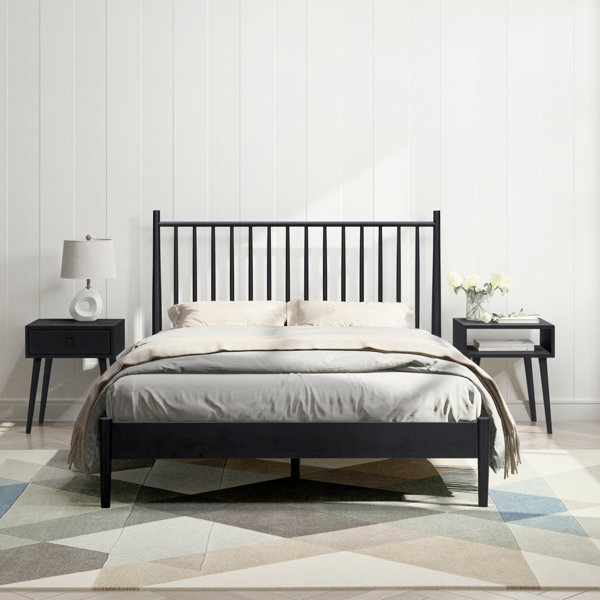 Burnt Black King Solid Oak Bed Frame with Spindle Headboard