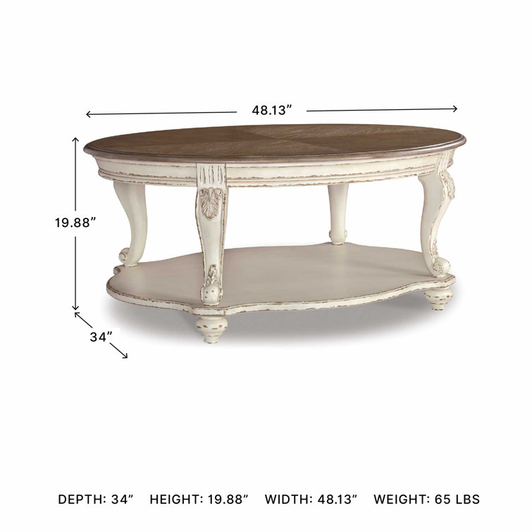 Antiqued Two-Tone Oval Wood Coffee Table with Cabriole Legs