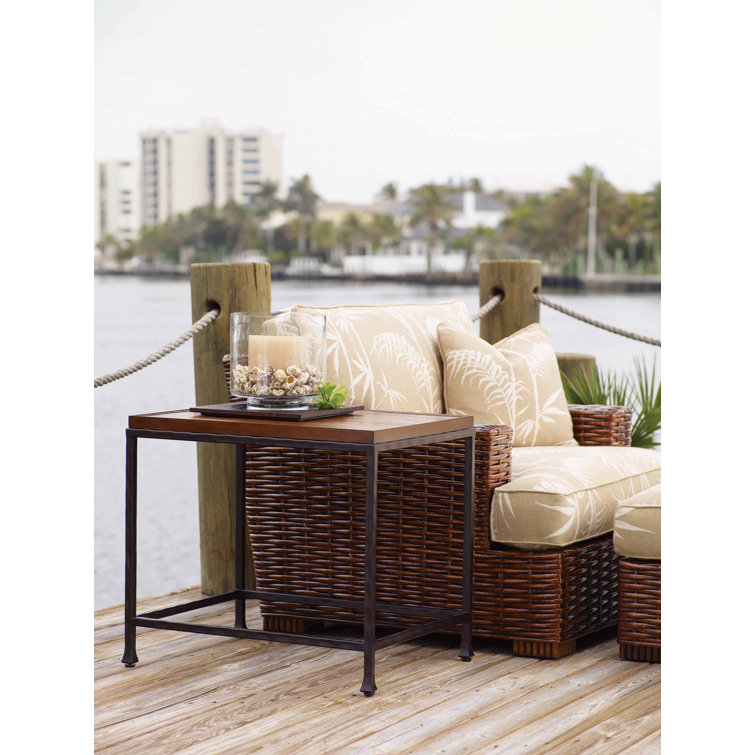 Transitional Brown Wood and Metal Rectangular End Table