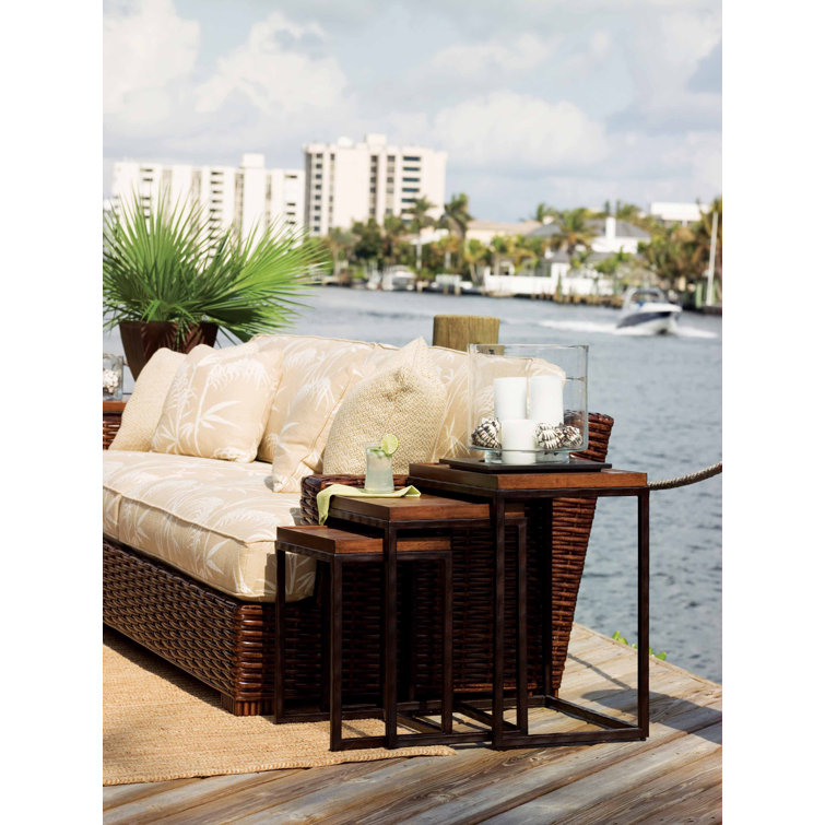 Transitional Sienna Bali Wood and Walnut Metal Nesting Tables