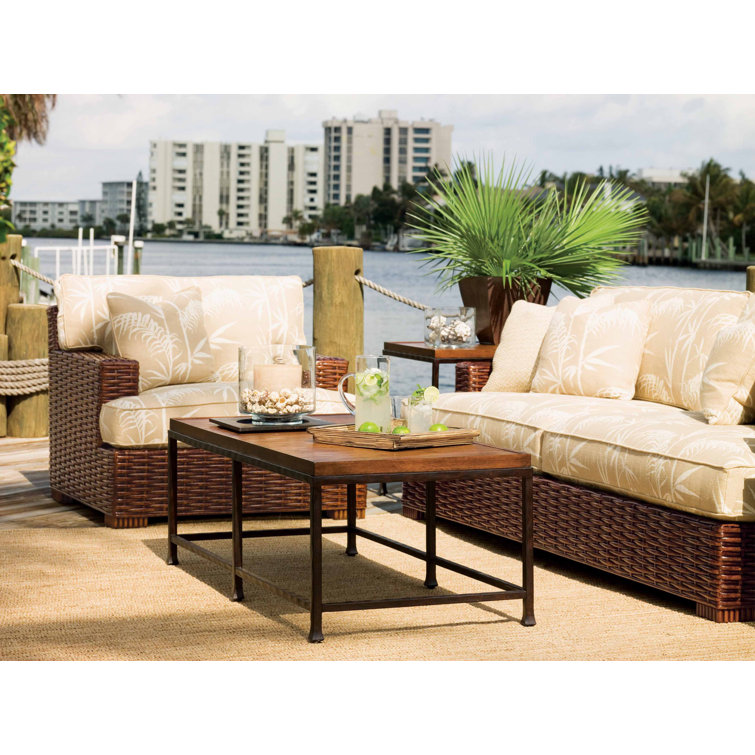 Transitional Reef 56'' Rectangular Cocktail Table with Crushed Bamboo Top