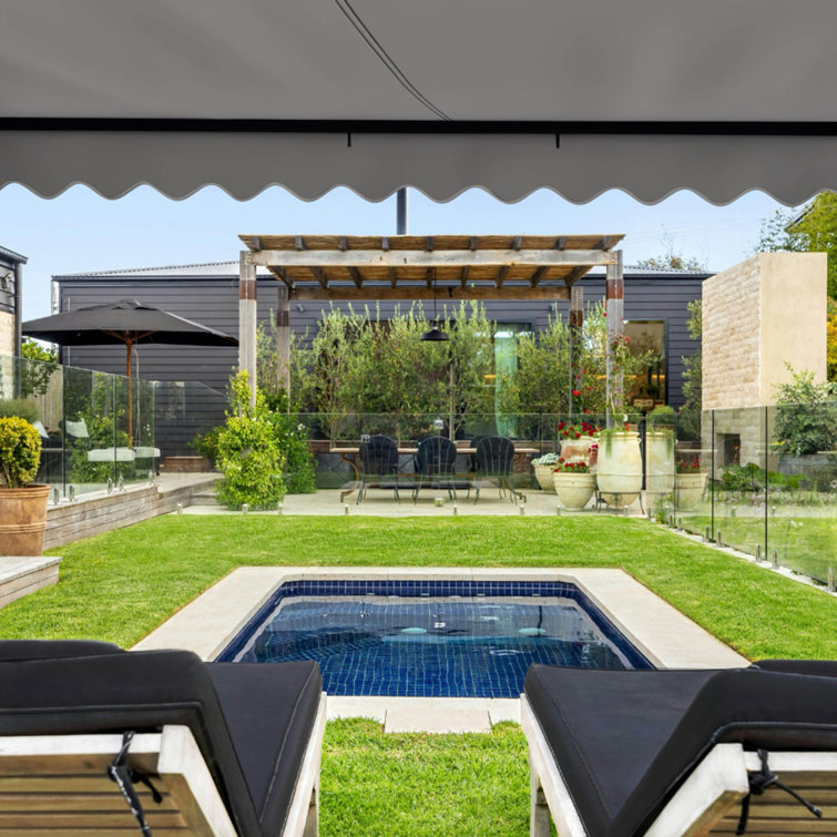 Silver Gray Motorized Patio Awning with LED Lights, 13 x 10 ft