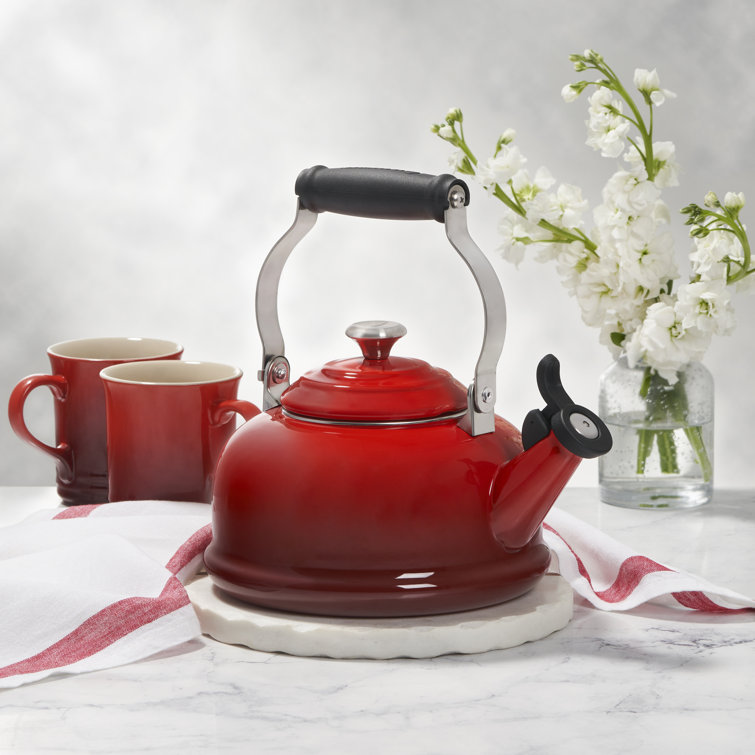 1.7 Qt White Enamel Steel Whistling Tea Kettle