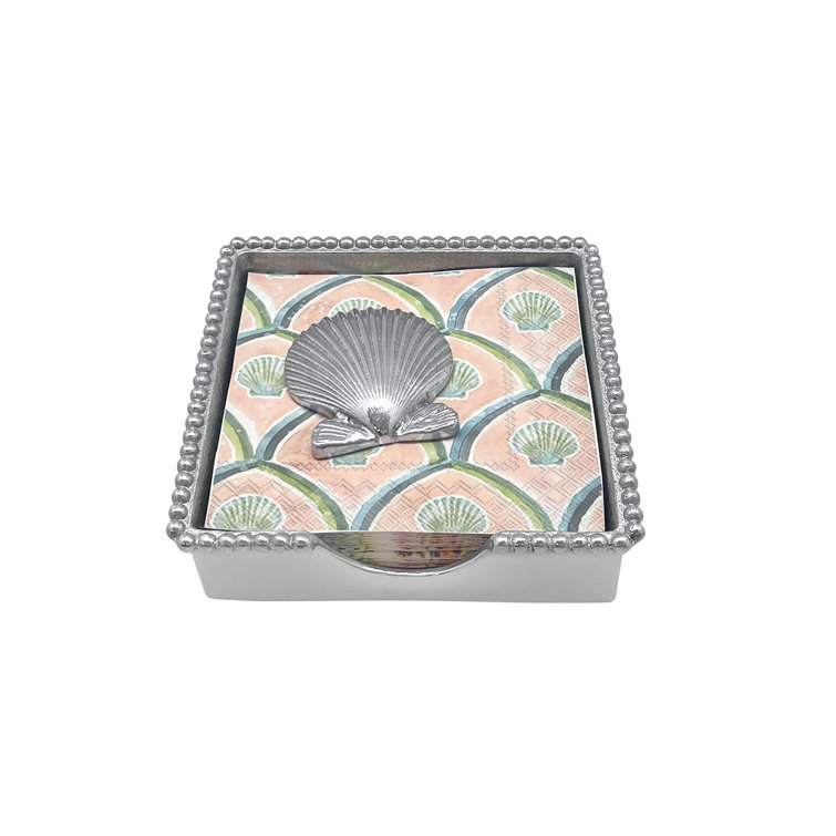 Scallop Shell Beaded Aluminum Napkin Holder with Nautical Napkins