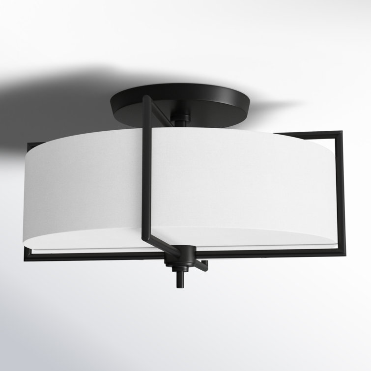 Aged Iron Drum Semi-Flush Mount Light with Glass Shade