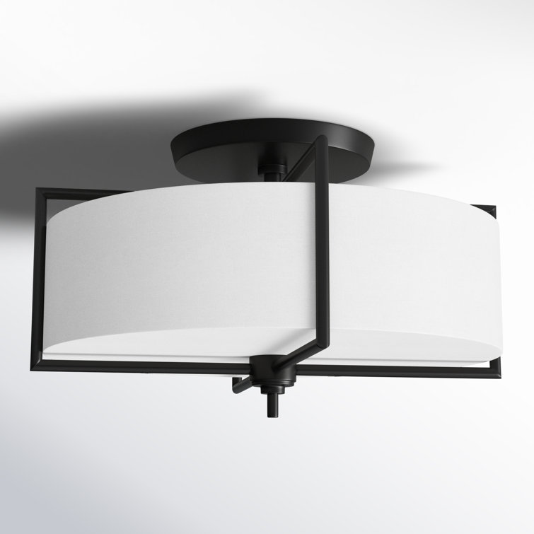 Aged Iron Drum Semi-Flush Mount Light with Glass Shade