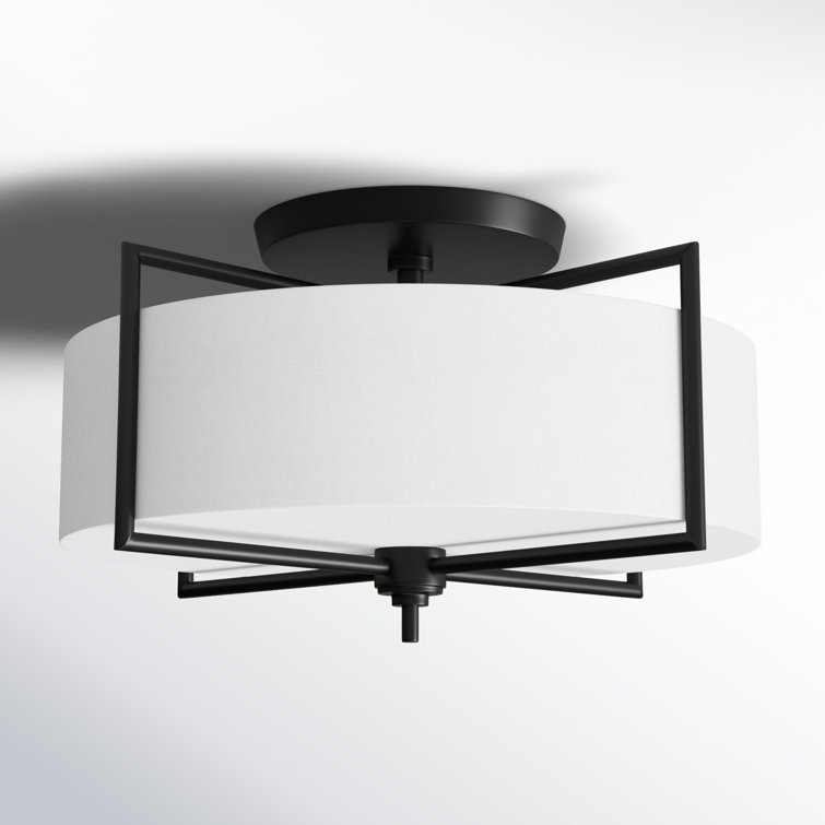 Aged Iron Drum Semi-Flush Mount Light with Glass Shade