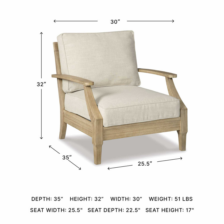 Elegant Beige Eucalyptus Wood Outdoor Lounge Chair with Cushion