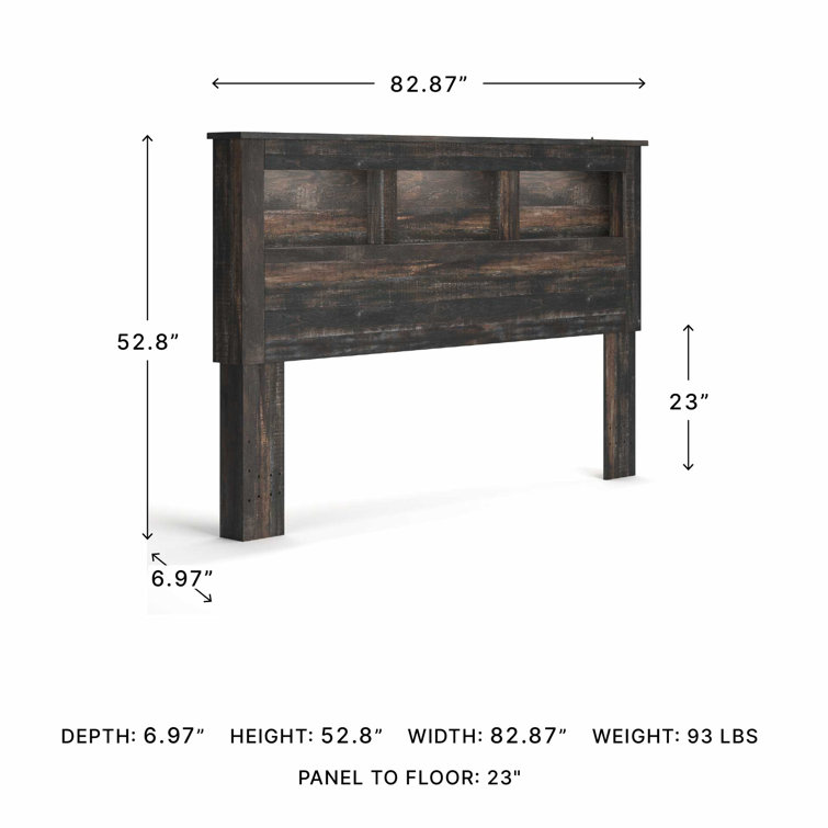 Rustic Industrial King Bookcase Headboard with LED Light, Weatherworn Brown
