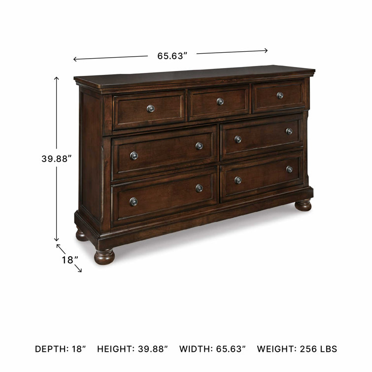 Transitional Brown 65'' Dresser with Mirror and Dovetail Drawers