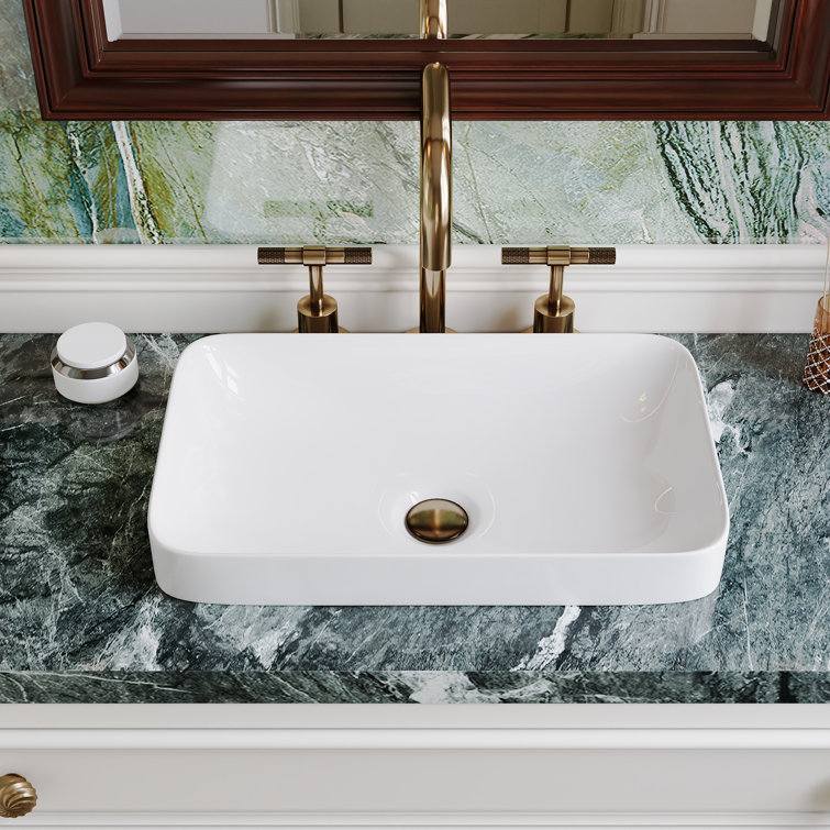 DeerValley 19'' White Ceramic Rectangular Above-Counter Vessel Sink