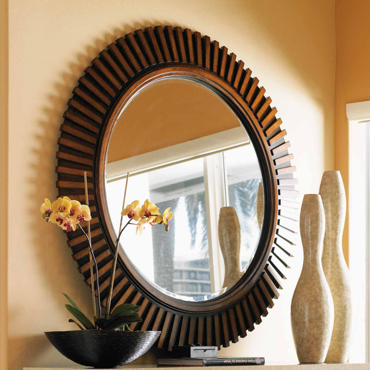 Transitional Walnut & Leather Rectangular Mirror 45.75"