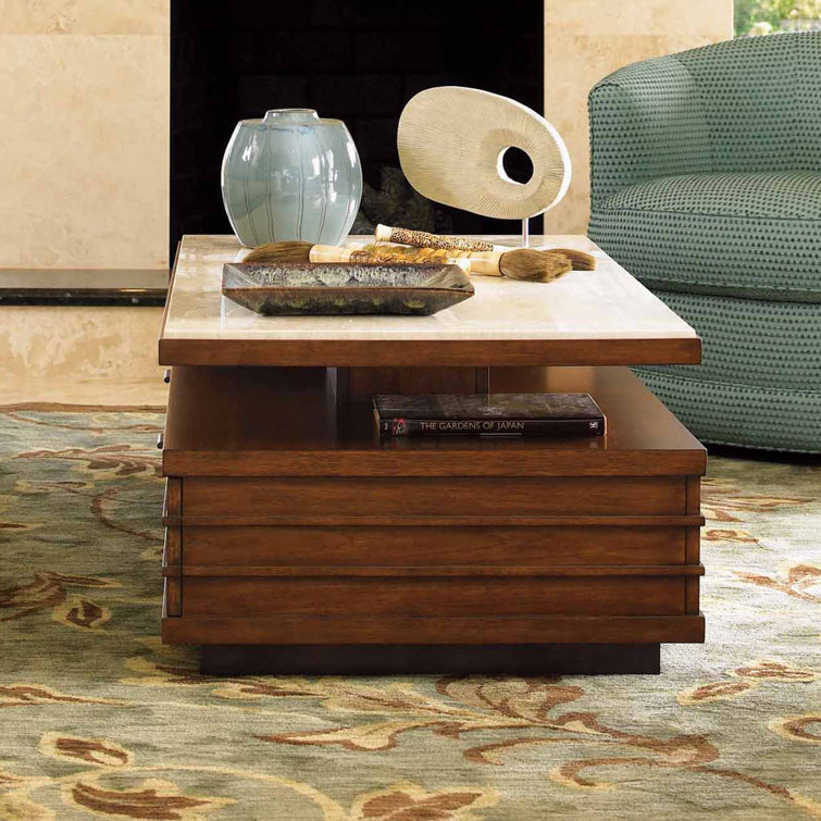 Transitional Brown Wood Cocktail Table with Storage