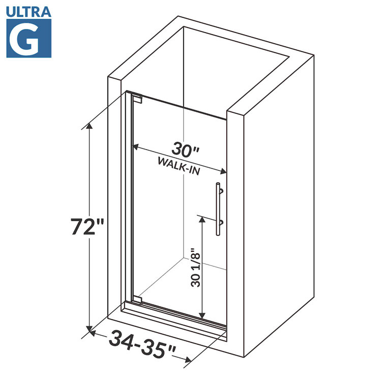 Ultra-G 35" x 72" Frameless Brushed Nickel Shower Door
