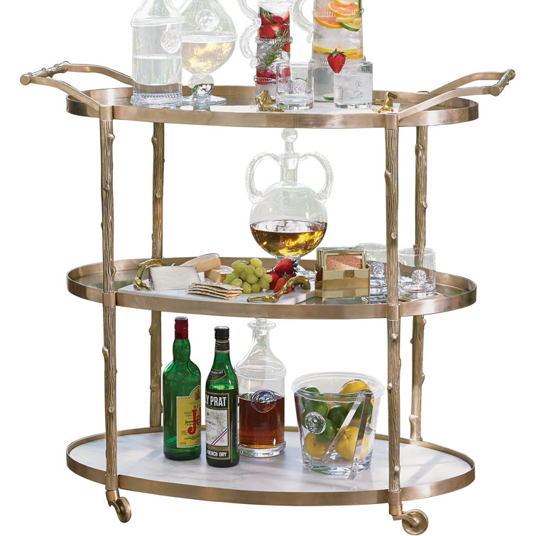 Brass and Marble 3-Tier Bar Cart with Wine Rack
