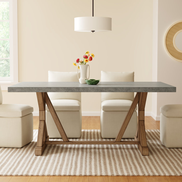 Rustic Reclaimed Wood Dining Table with Concrete Top, Seats 6