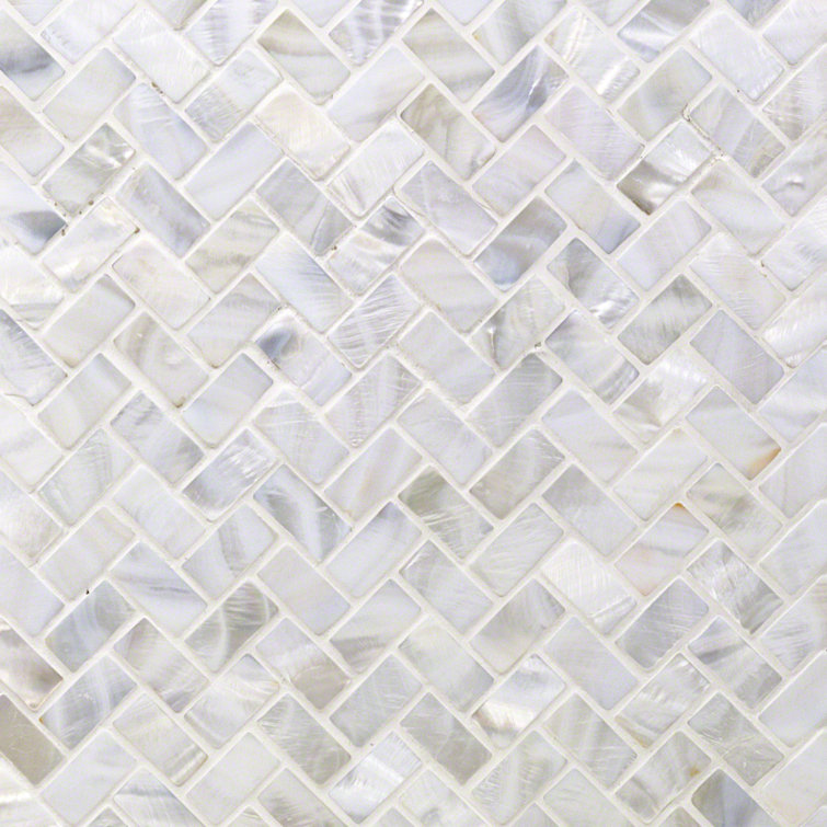 Pacif White Pearl Shell Herringbone Mosaic Tile