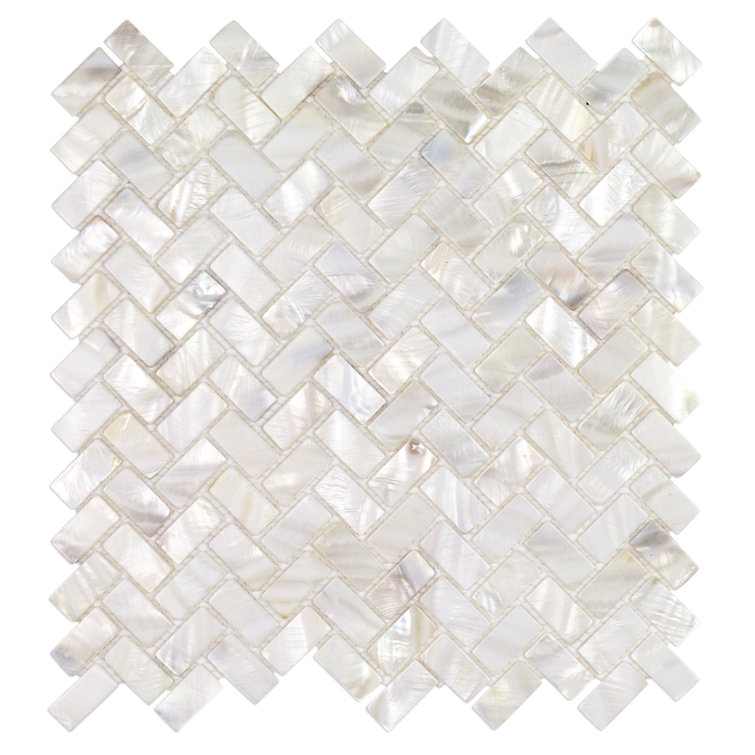 Pacif White Pearl Shell Herringbone Mosaic Tile