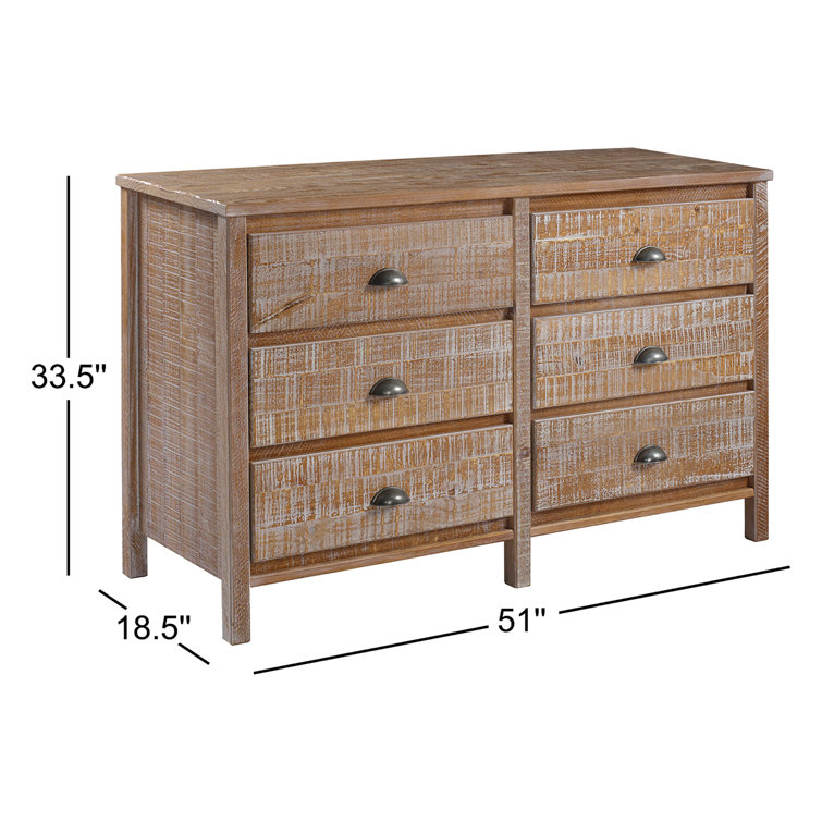 Farmhouse Double Dresser with 6 Felt-Lined Drawers in Brown