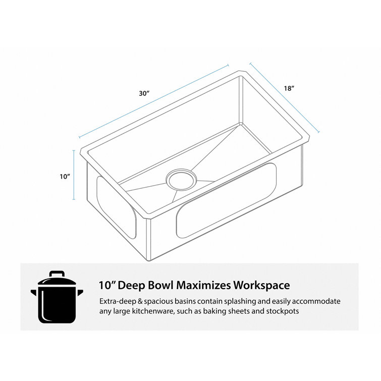 30-Inch Satin Stainless Steel Undermount Single Bowl Kitchen Sink