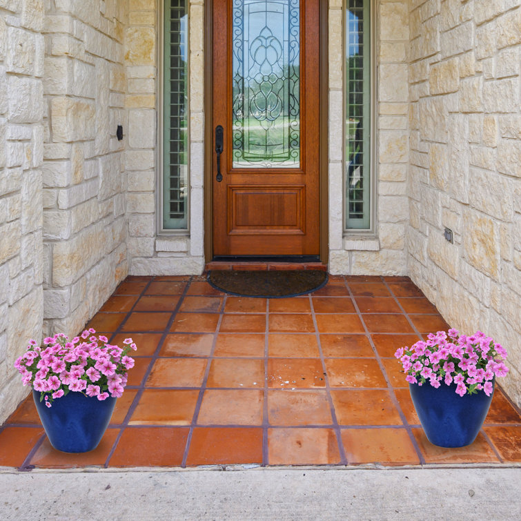 Imperial Blue Medium Ceramic Indoor/Outdoor Planter Set with Drainage Holes
