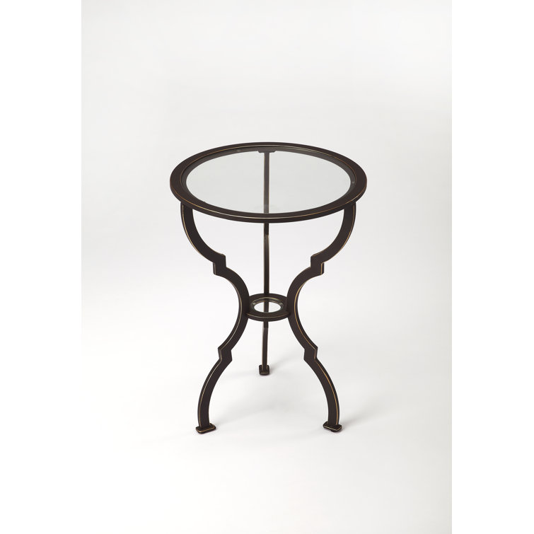 Arabesque Hourglass Black Metal and Glass Round Side Table
