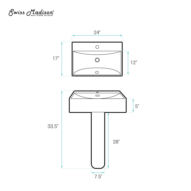 White Glossy Ceramic Square Pedestal Sink