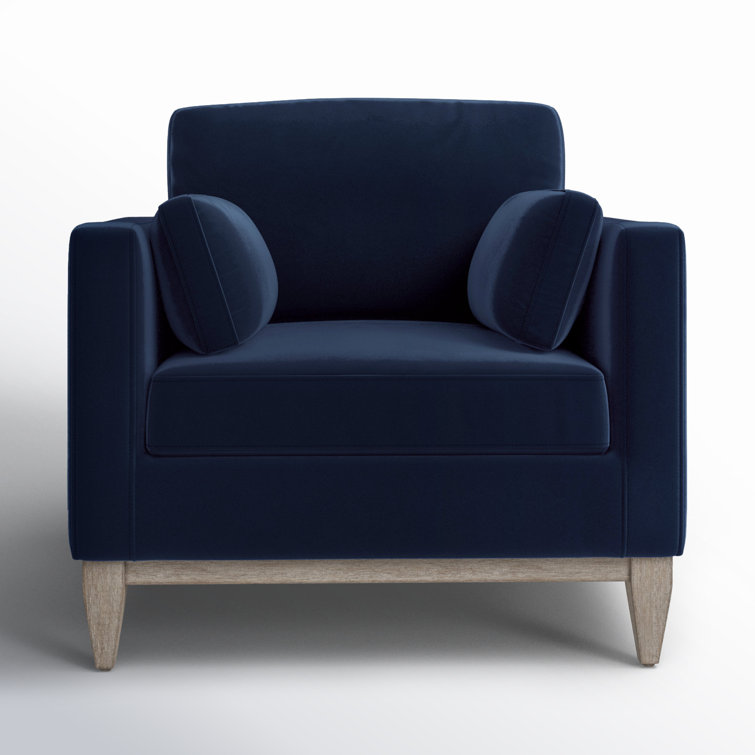 Knox Dark Navy Blue Velvet Armchair with Birch Legs