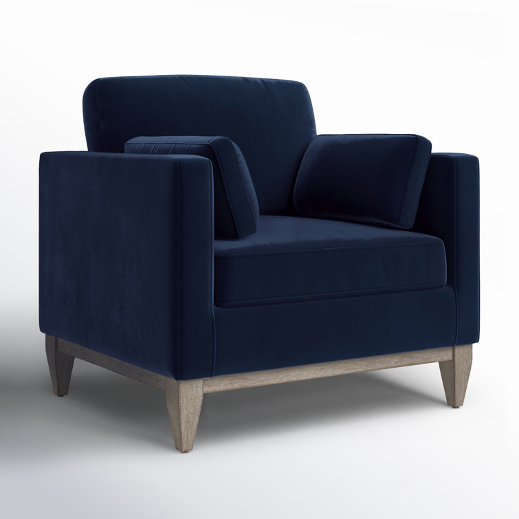 Knox Dark Navy Blue Velvet Armchair with Birch Legs