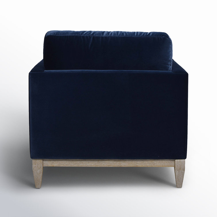 Knox Dark Navy Blue Velvet Armchair with Birch Legs