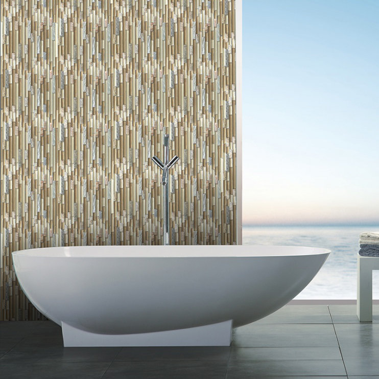New Era Beige and Glass Linear Mosaic Wall Tile