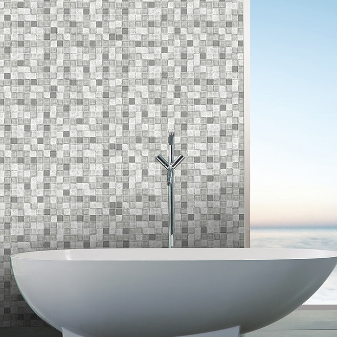 Shell Gray Multi-finish Glass and Stone Mosaic Tile