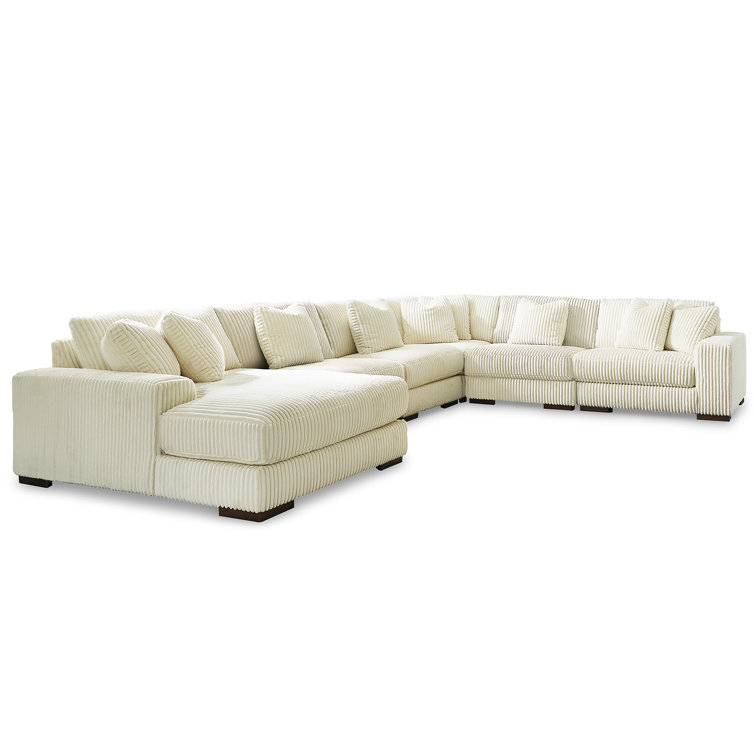 Ivory 6-Piece Fabric Sectional with Chaise and Pillow-top Arms