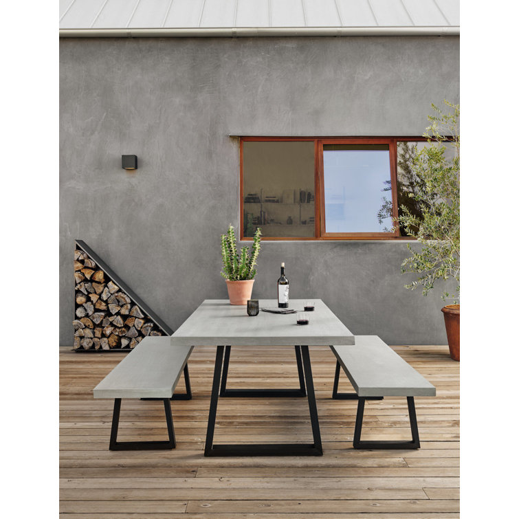 Gray Lava Stone Top Indoor/Outdoor Dining Bench with Iron Legs