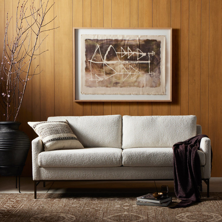 Knoll Natural Tufted Fabric Sofa with Metal Base