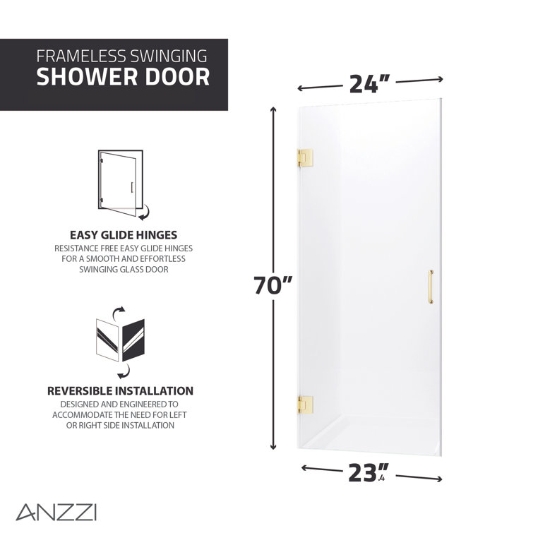 72" H x 24" W Frameless Shower Door with Brushed Gold Hardware