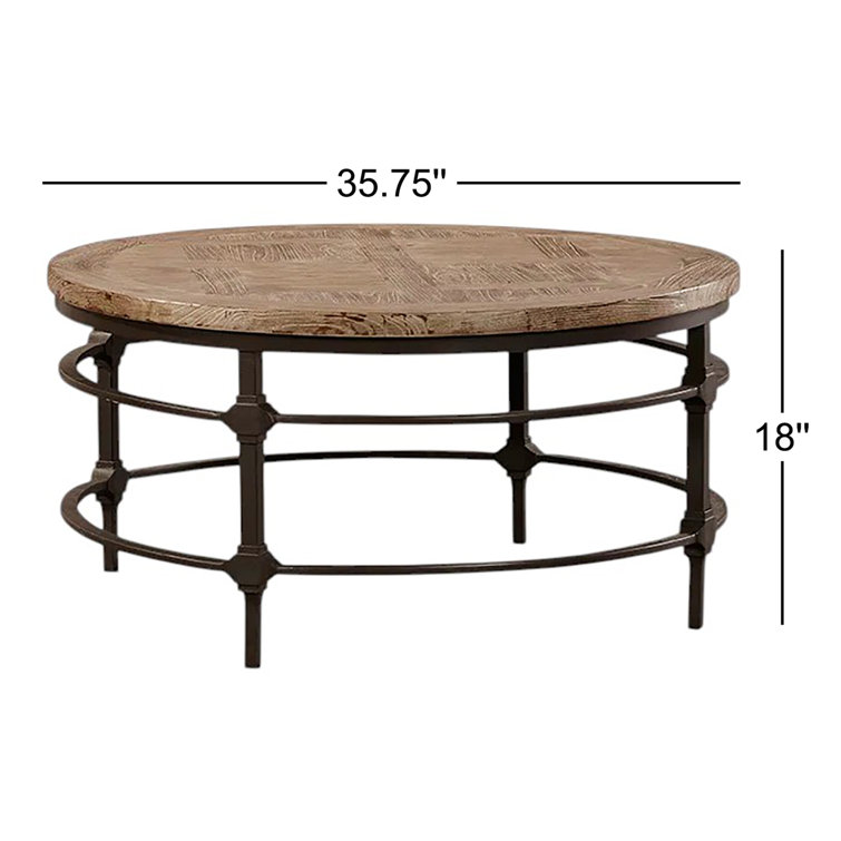 Contemporary 35'' Round Wood & Metal Coffee Table in Brown