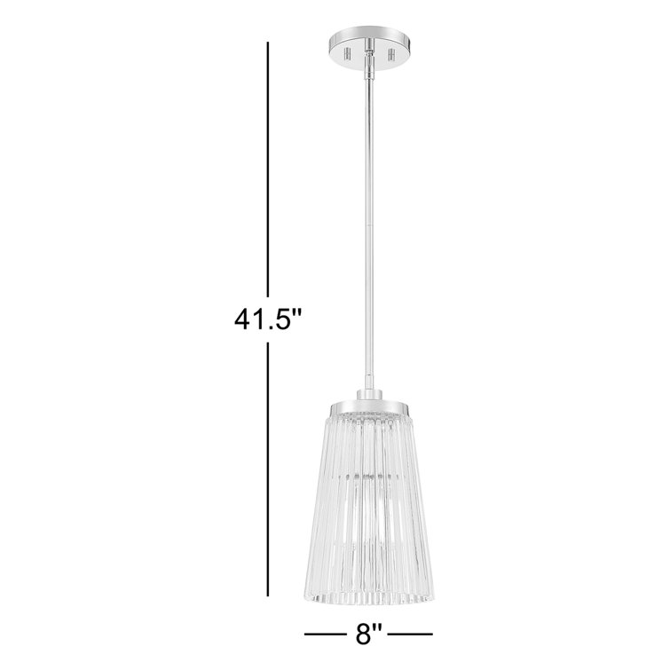Brass and Clear Ribbed Glass Single Pendant Light
