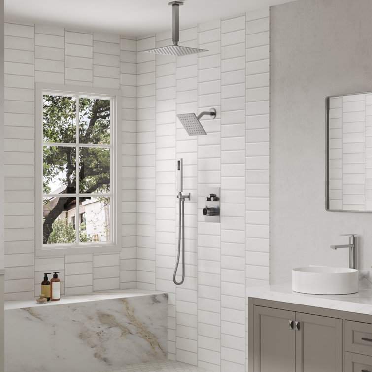 Brushed Nickel 12'' Dual Rainfall Shower System with Thermostatic Valve