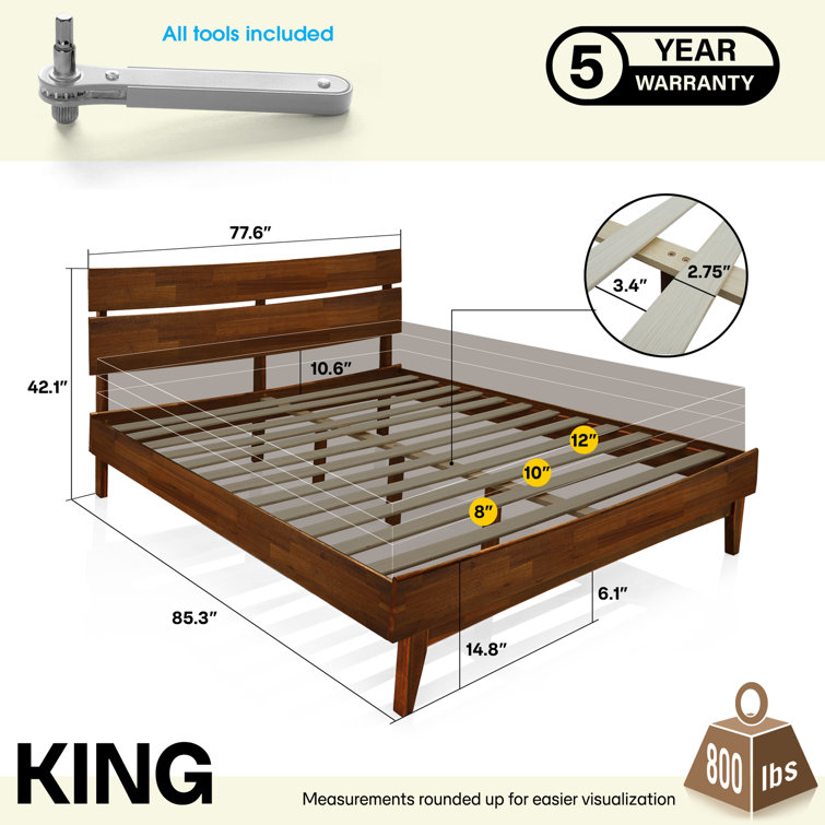 Aurora Queen Chocolate Acacia Wood Bed Frame with Headboard