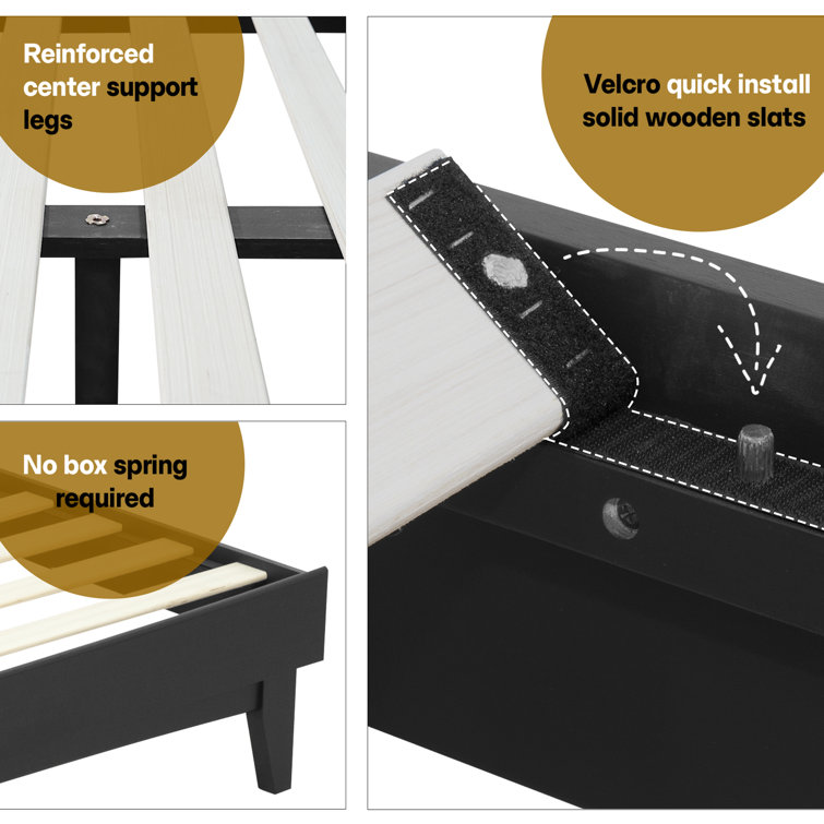 Aurora Black Queen Acacia Wood Bed Frame with Headboard
