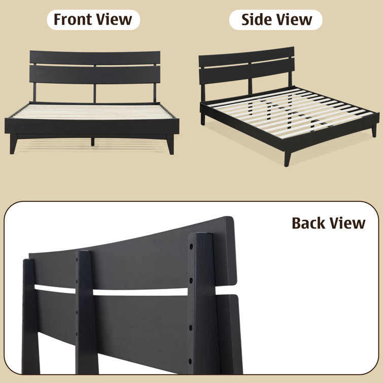 Aurora Black Queen Acacia Wood Bed Frame with Headboard