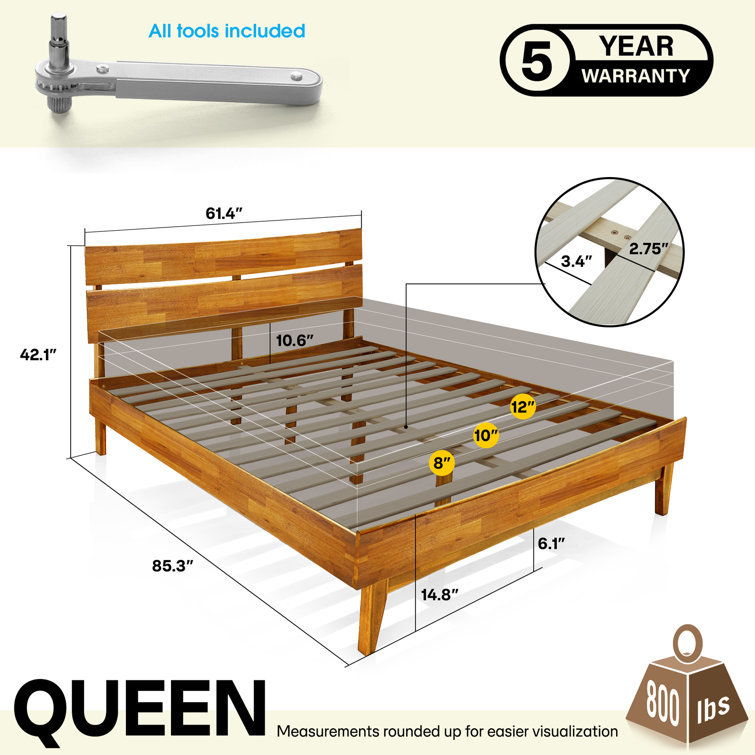 Aurora Queen Chocolate Acacia Wood Bed Frame with Headboard