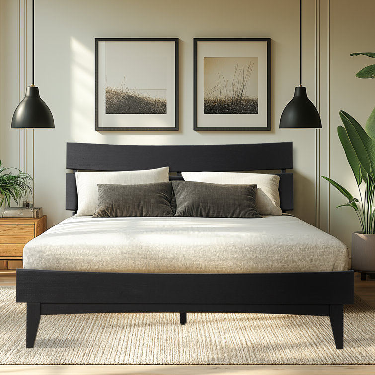 Aurora Black Queen Acacia Wood Bed Frame with Headboard