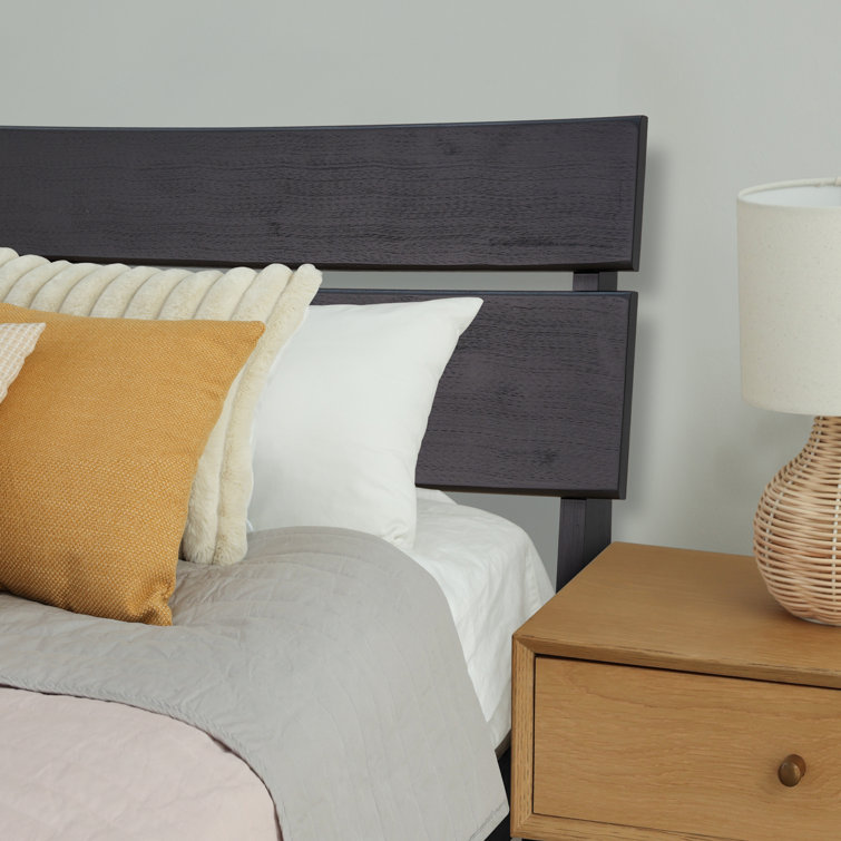 Aurora Black Queen Acacia Wood Bed Frame with Headboard
