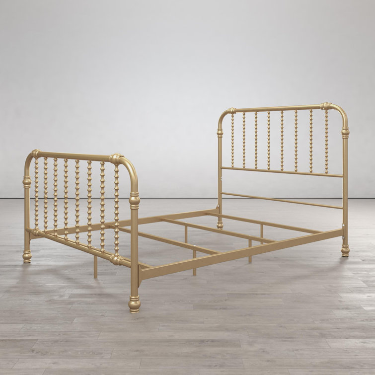 Gold Full Metal Bed with Scrollwork Headboard