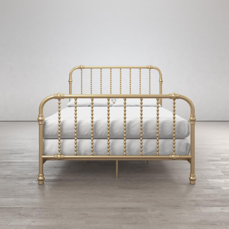 Gold Full Metal Bed with Scrollwork Headboard