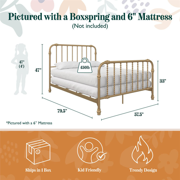Gold Full Metal Bed with Scrollwork Headboard